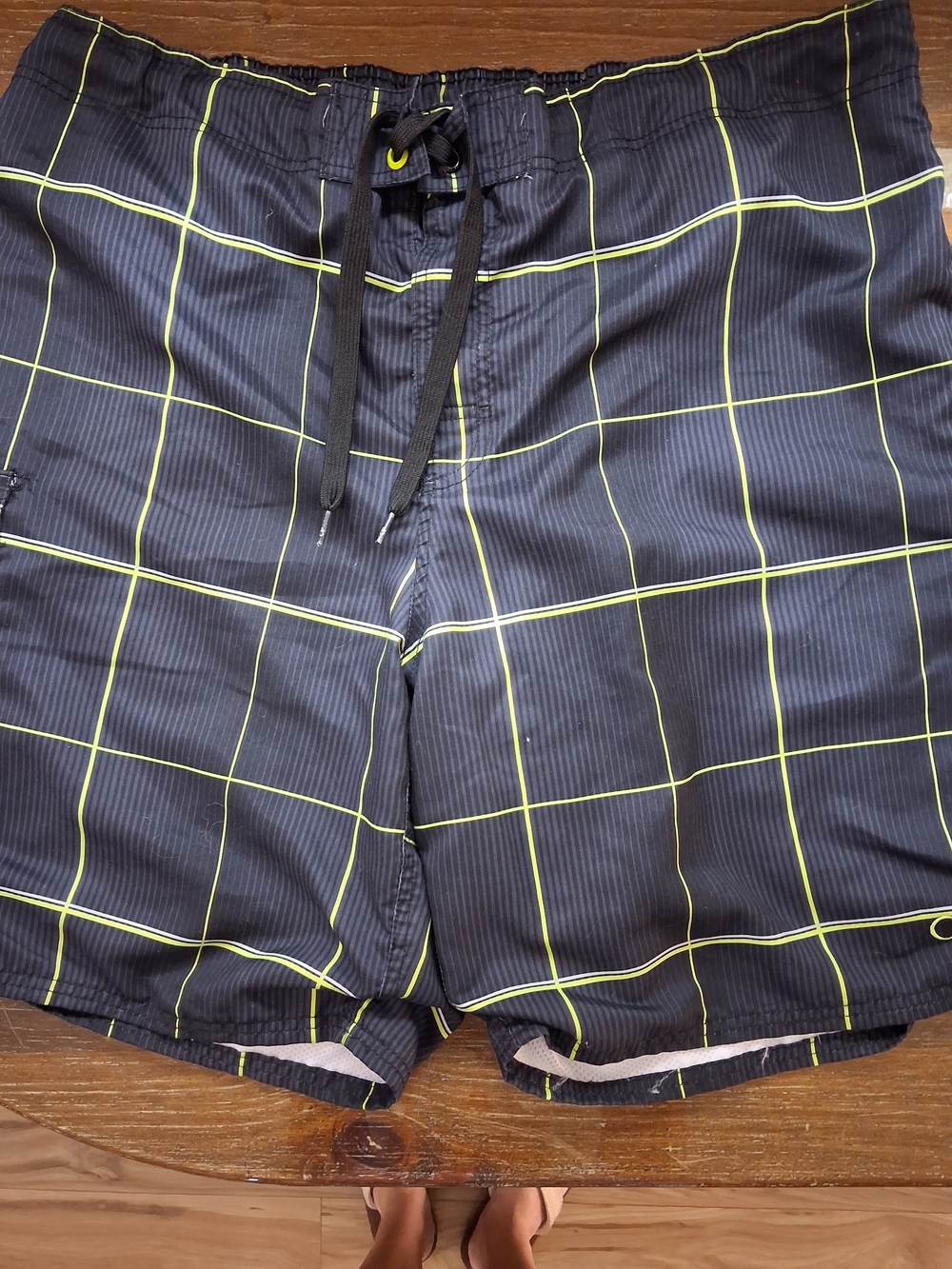OP Men's Black Swim Shorts with Neon Lime Grid